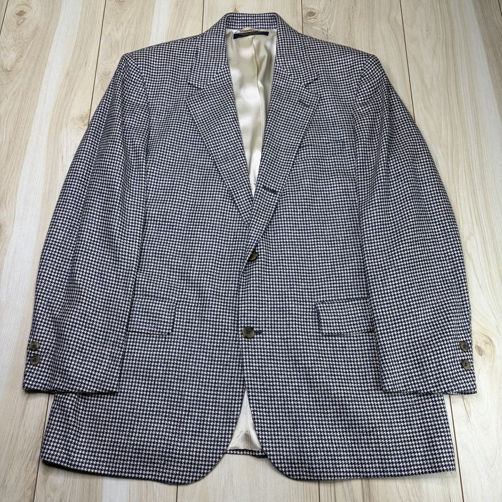 Vtg Brooks Brothers Herringbone Pure Silk Blazer Mens 42r CreamBlue